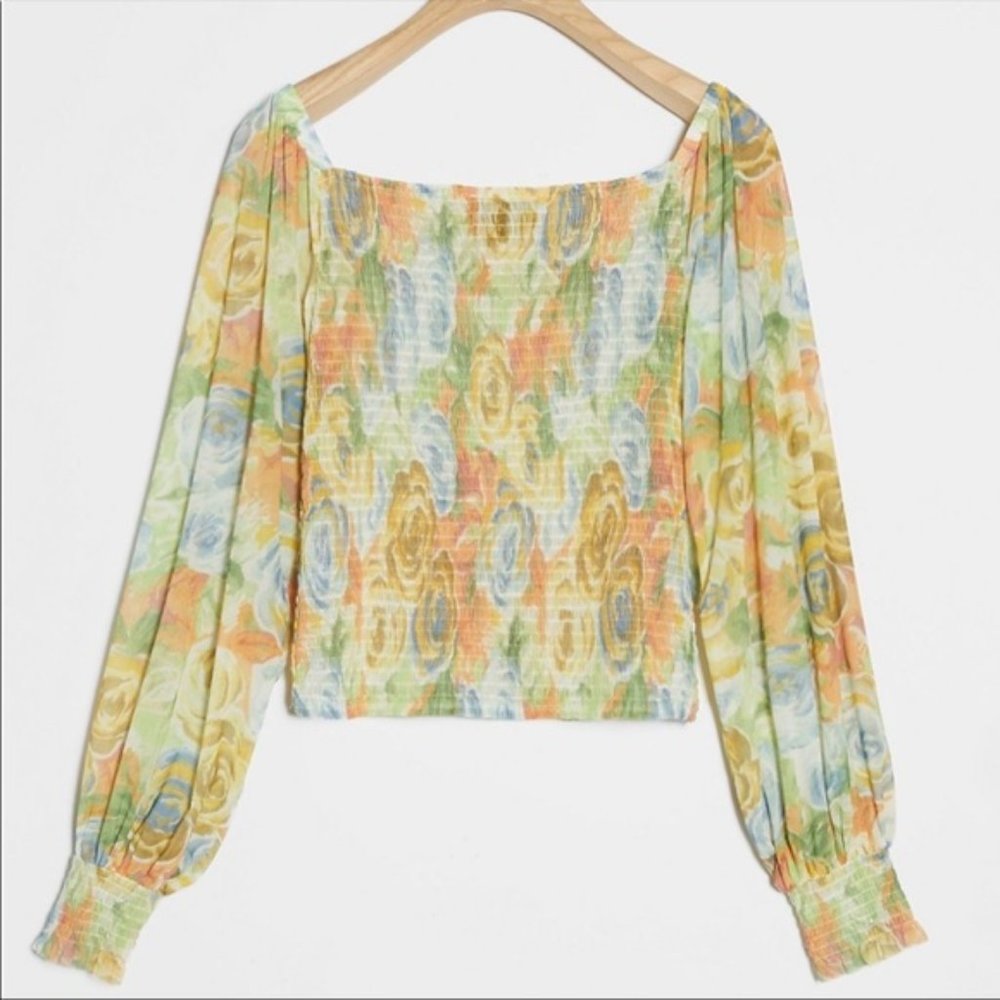 New Anthropologie Floral Rouen Smocked Top M Medium NWT